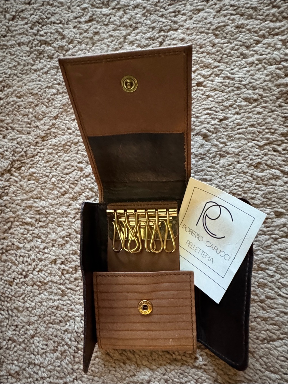 Italian Leather Key & Card Holder with Gold Hardware